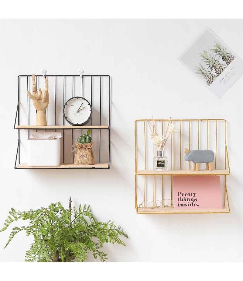 Wrought Rron Double Wall Rack Holder Creative Desktop Storage Organizer - Black