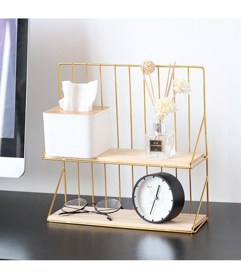  Wrought Rron Double Wall Rack Holder Creative Desktop Storage Organizer - Black