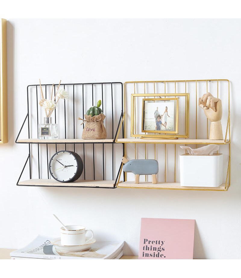  Wrought Rron Double Wall Rack Holder Creative Desktop Storage Organizer - Black