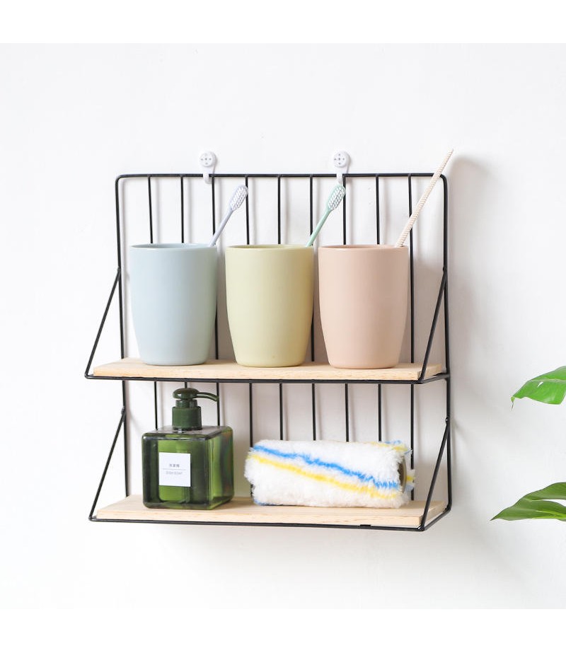  Wrought Rron Double Wall Rack Holder Creative Desktop Storage Organizer - Black