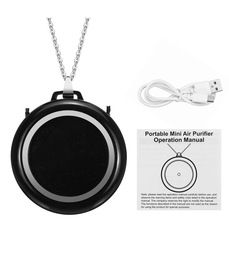 Mini Portable Wearable Air Purifier Bacteria Prevention Necklace PM2.5 Haze Air Cleaner Negative Ion Generator - Black