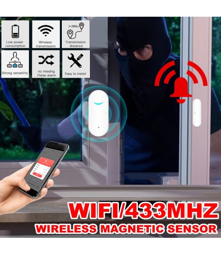 WIFI/433MHZ Window Door Sensor Door Open/ Closed APP Home Alarm - 010