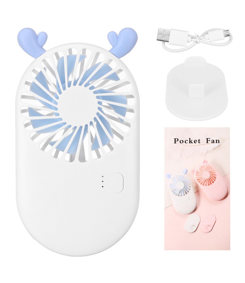 Summer Portable Handheld/ Desktop USB Rechargeable 3-Gear Wind-Speed Mini Pocket Fan - White