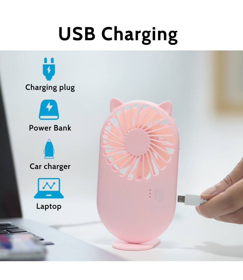 Summer Portable Handheld/ Desktop USB Rechargeable 3-Gear Wind-Speed Mini Pocket Fan - White