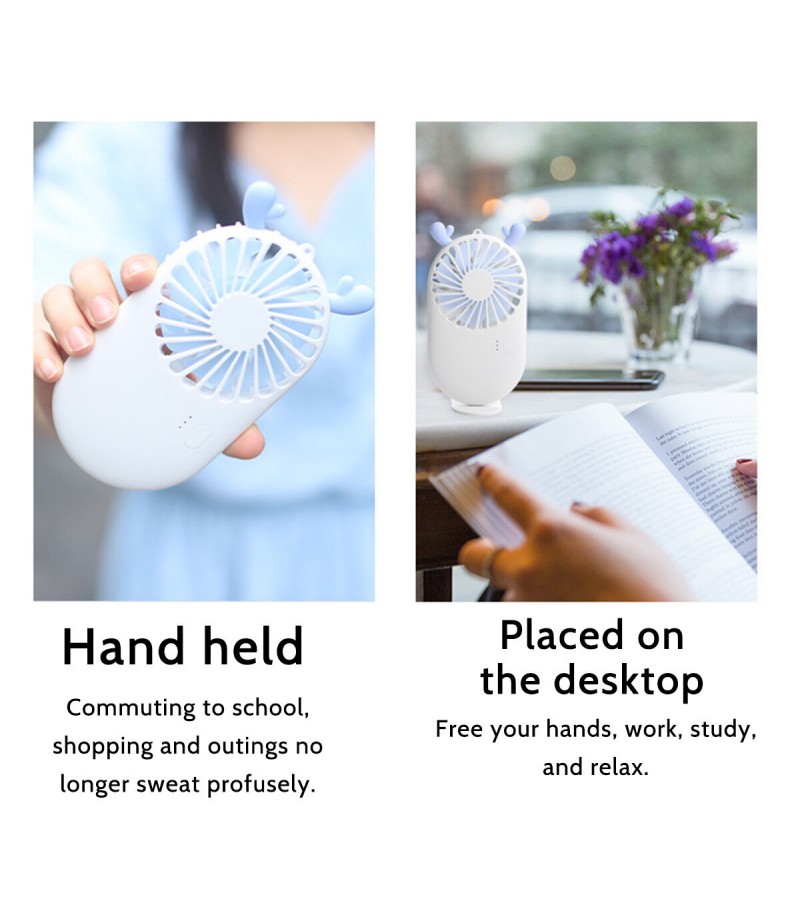 Summer Portable Handheld/ Desktop USB Rechargeable 3-Gear Wind-Speed Mini Pocket Fan - White