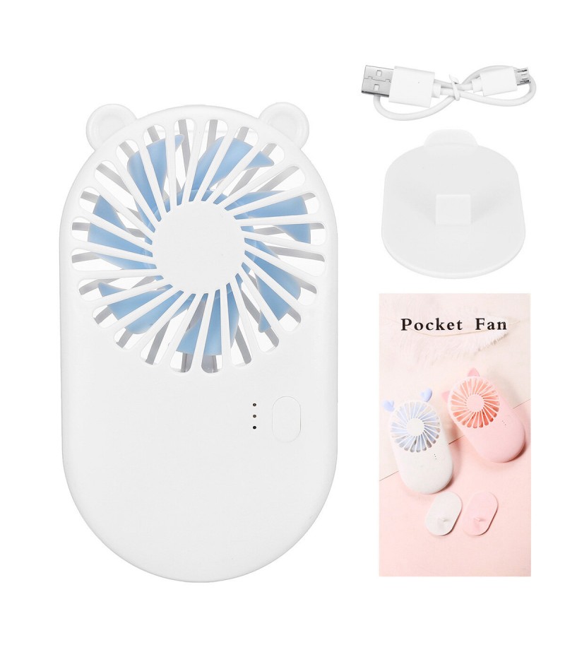 Summer Portable Handheld/ Desktop USB Rechargeable 3-Gear Wind-Speed Mini Pocket Fan - White
