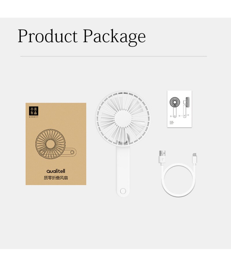 Qualitell Folding FanThree Adjustable Wind Speed Desktop Fan 180 ° Folding Handheld Fan Portable USB Rechargeable Cooling Fan