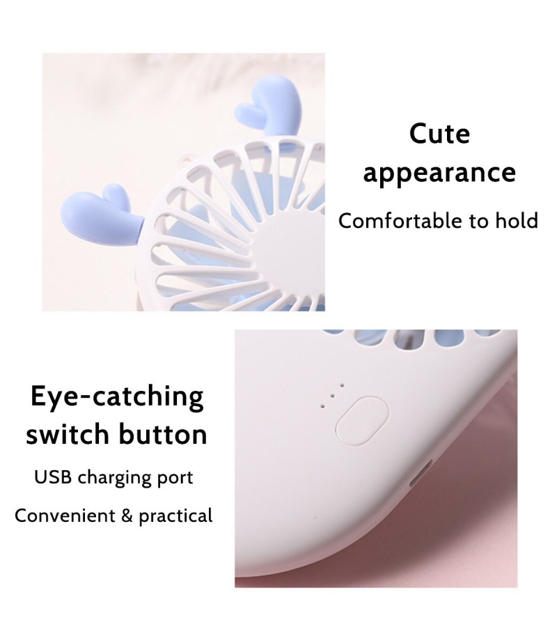 Summer Portable Handheld/ Desktop USB Rechargeable 3-Gear Wind-Speed Mini Pocket Fan - White