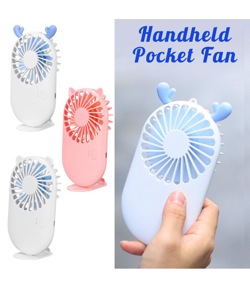 Summer Portable Handheld/ Desktop USB Rechargeable 3-Gear Wind-Speed Mini Pocket Fan - White