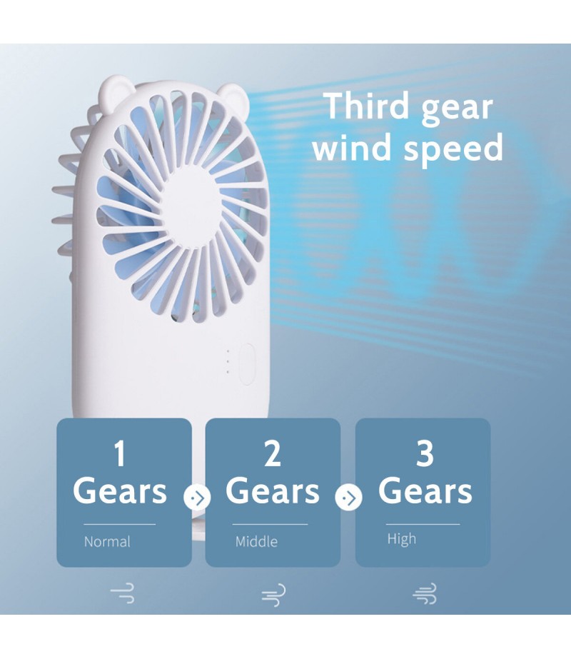 Summer Portable Handheld/ Desktop USB Rechargeable 3-Gear Wind-Speed Mini Pocket Fan - White
