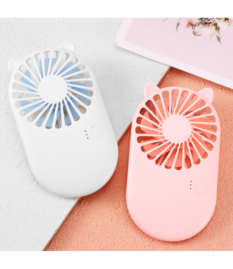 Summer Portable Handheld/ Desktop USB Rechargeable 3-Gear Wind-Speed Mini Pocket Fan - White