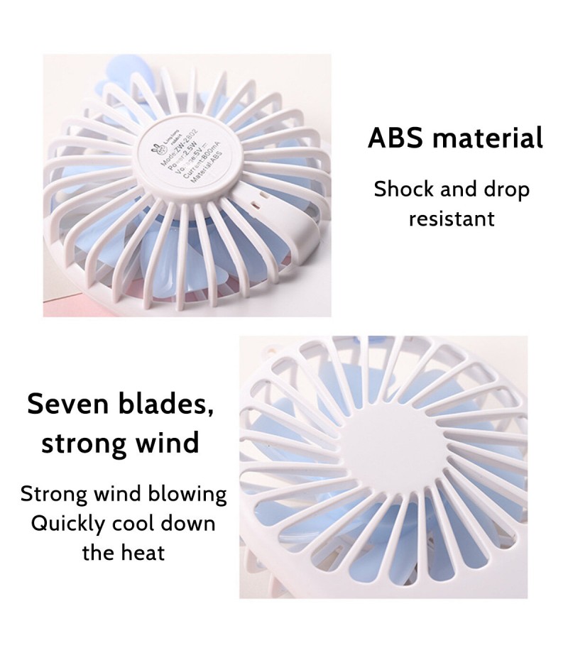 Summer Portable Handheld/ Desktop USB Rechargeable 3-Gear Wind-Speed Mini Pocket Fan - White