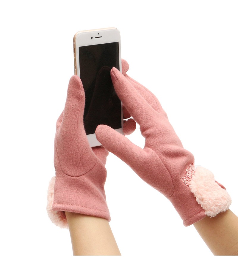 Women Winter Gloves Touch Screen Warm Gloves Outdoor Driving Gloves For Smartphone - Pink