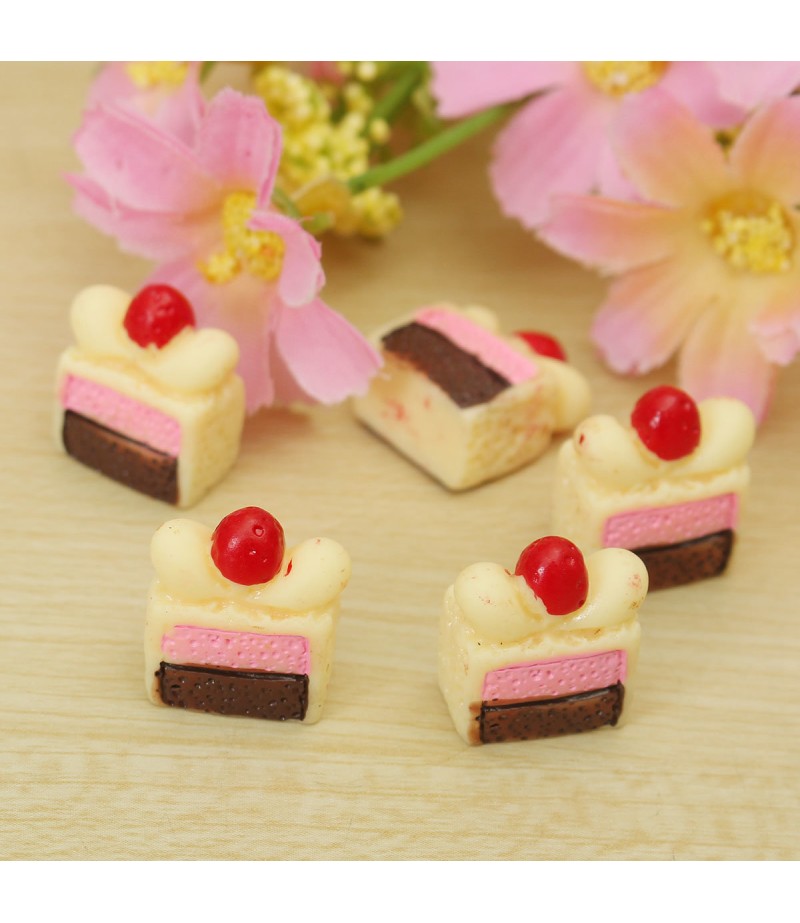 DIY 14x7MM Resin Kawaii Cake Simulation Food Cabochons For Phone Decoration Bun Bag