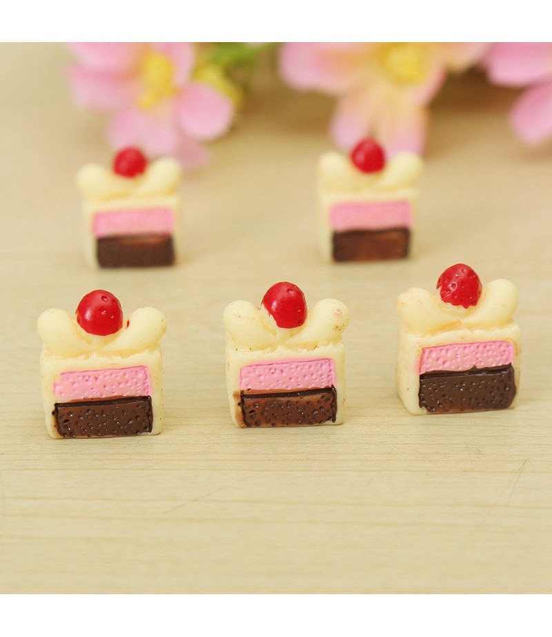 DIY 14x7MM Resin Kawaii Cake Simulation Food Cabochons For Phone Decoration Bun Bag