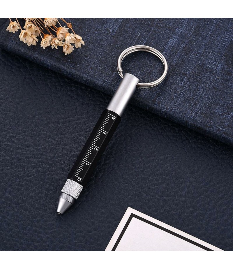 Practical Retro Metal Multifunctional 6 in 1 Screwdriver Ballpoint Pen Touch Screen Capacitive Pen Keychain with Ruler -  Red