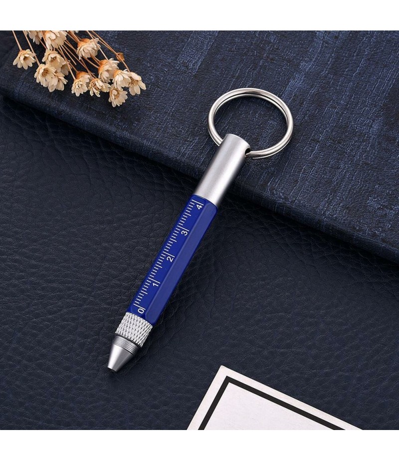 Practical Retro Metal Multifunctional 6 in 1 Screwdriver Ballpoint Pen Touch Screen Capacitive Pen Keychain with Ruler -  Red