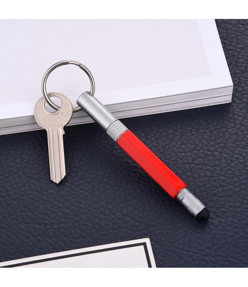 Practical Retro Metal Multifunctional 6 in 1 Screwdriver Ballpoint Pen Touch Screen Capacitive Pen Keychain with Ruler -  Red