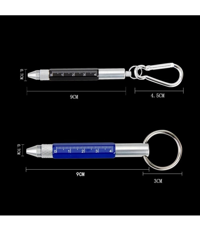 Practical Retro Metal Multifunctional 6 in 1 Screwdriver Ballpoint Pen Touch Screen Capacitive Pen Keychain with Ruler -  Red