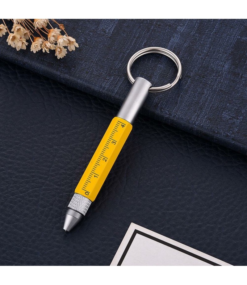 Practical Retro Metal Multifunctional 6 in 1 Screwdriver Ballpoint Pen Touch Screen Capacitive Pen Keychain with Ruler -  Red