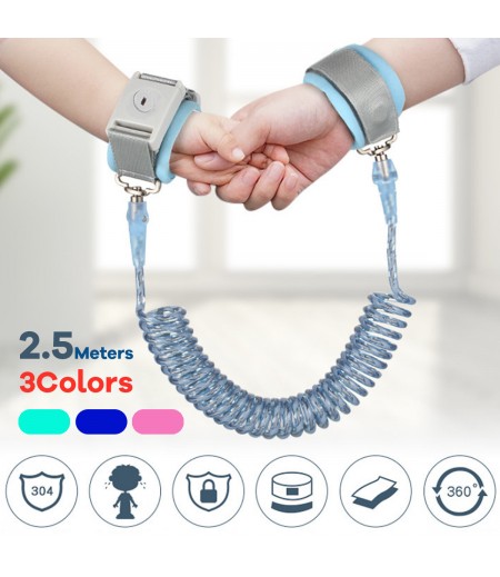 2.5m Children Anti-Lost Wrist Link Safety Harness Adjustable Traction Rope Toddler Kids Baby Wristband - Pink