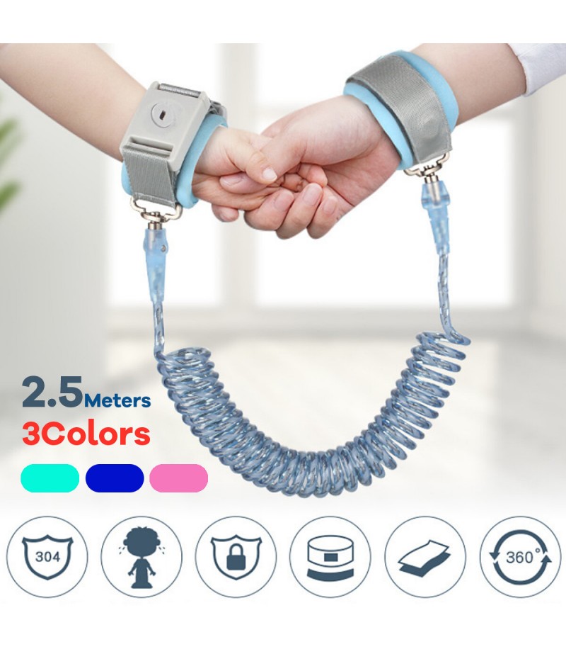 2.5m Children Anti-Lost Wrist Link Safety Harness Adjustable Traction Rope Toddler Kids Baby Wristband - Pink