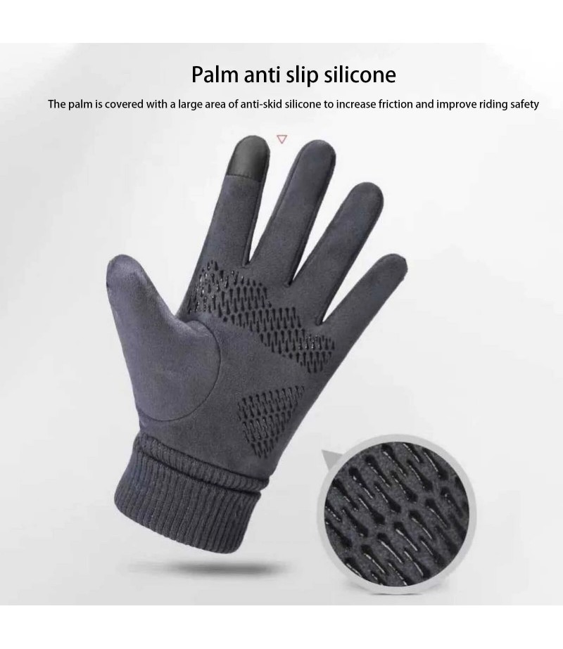  Winter Warm Windproof Anti-Slip Touch Screen Outdoors Motorcycle Riding Couple Gloves - Grey Male