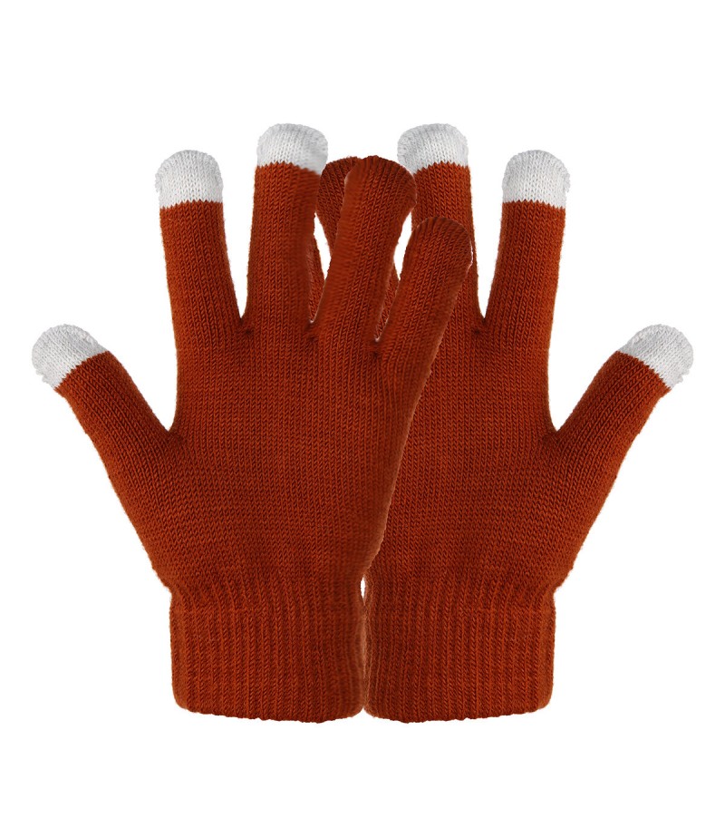 4PCS / Set Winter Thicken Warm Windproof Women Touch Screen Gloves + Neckerchief Scarf + Knitted Pompom Beanie Hat Cap with Fluf