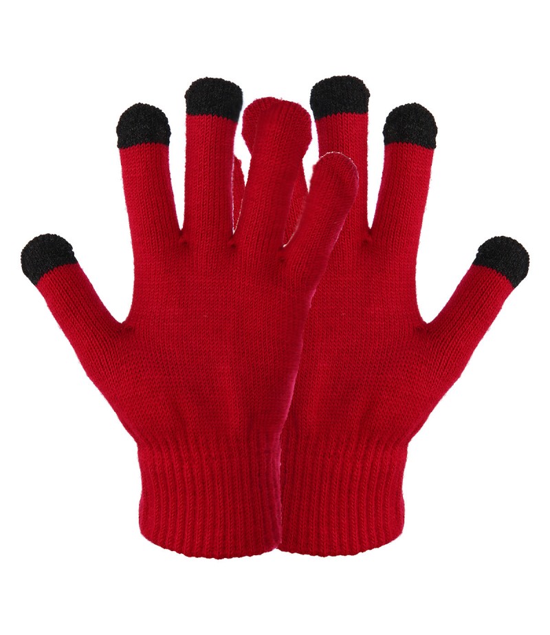 4PCS / Set Winter Thicken Warm Windproof Women Touch Screen Gloves + Neckerchief Scarf + Knitted Pompom Beanie Hat Cap with Fluf