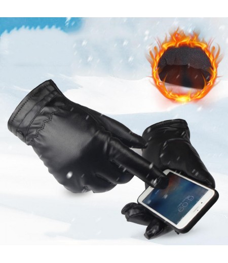  PU Leather Screen Touch Gloves Winter Warm Waterproof Outdoor Motorcycle Bicycle Riding Games Touch-screen Glove - Female