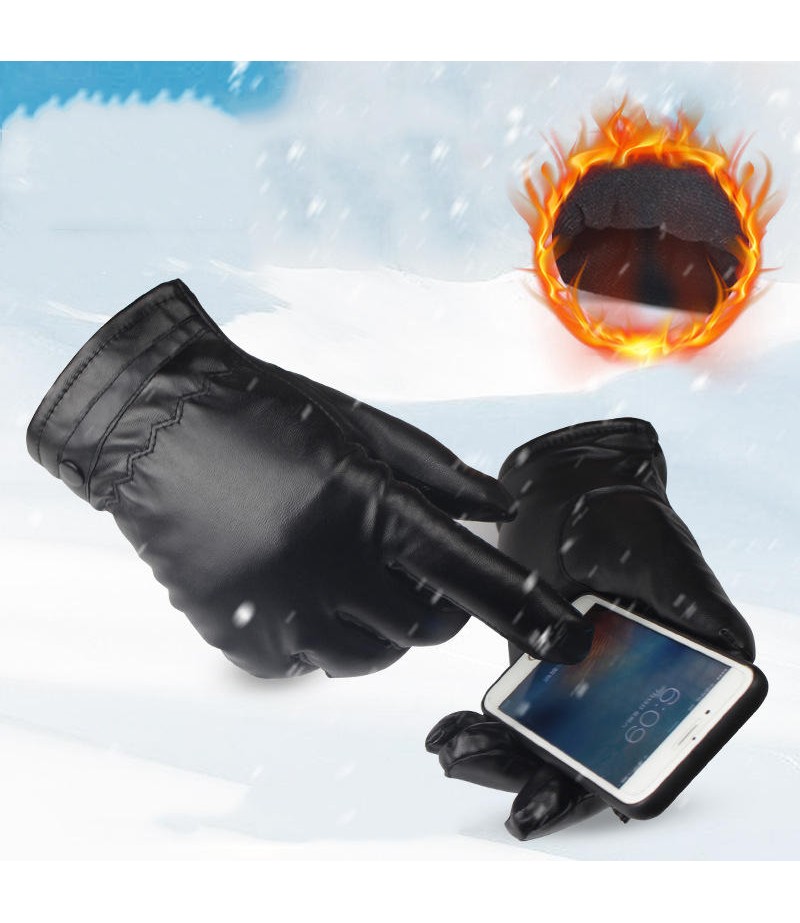  PU Leather Screen Touch Gloves Winter Warm Waterproof Outdoor Motorcycle Bicycle Riding Games Touch-screen Glove - Female