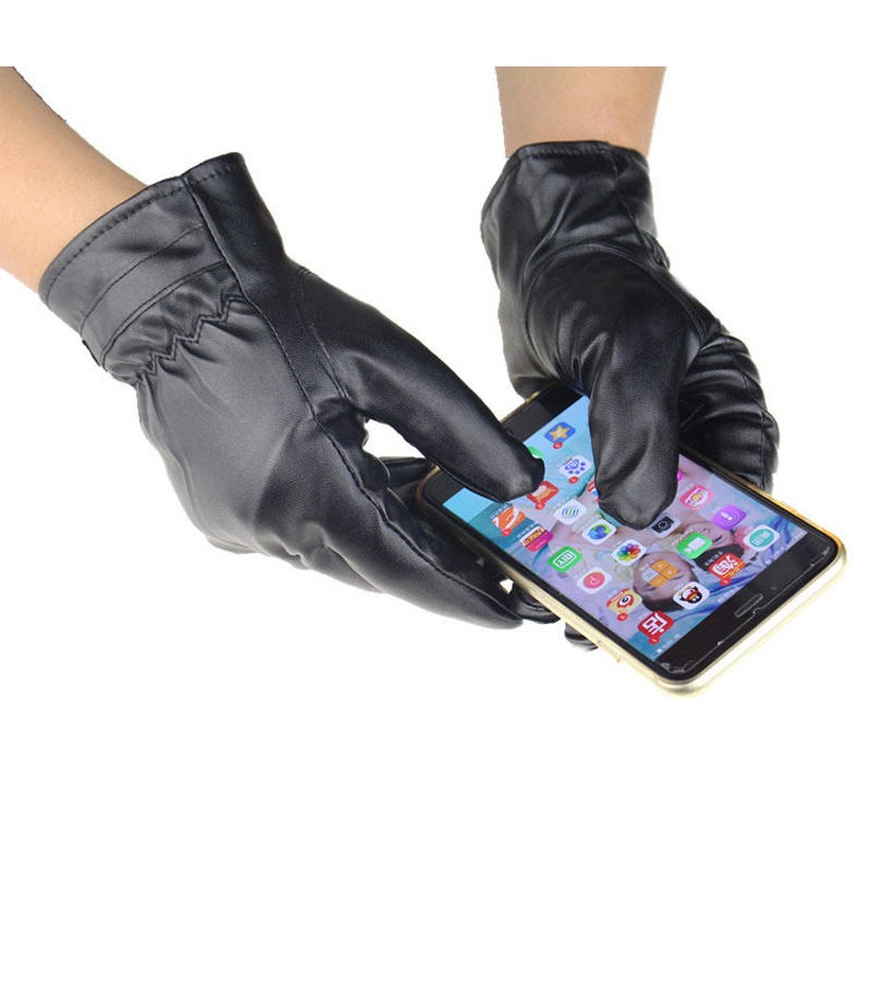  PU Leather Screen Touch Gloves Winter Warm Waterproof Outdoor Motorcycle Bicycle Riding Games Touch-screen Glove - Female