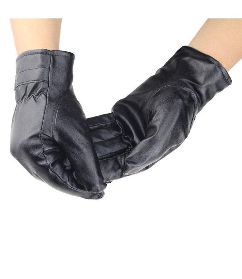  PU Leather Screen Touch Gloves Winter Warm Waterproof Outdoor Motorcycle Bicycle Riding Games Touch-screen Glove - Female