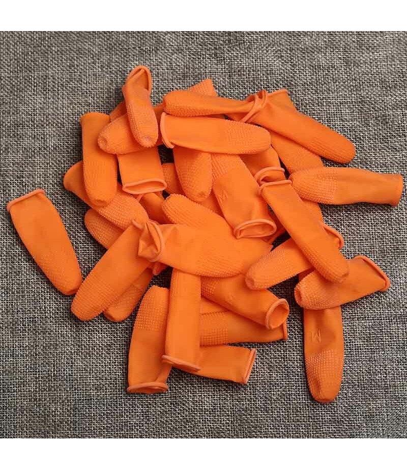  100pcs Single-use Ultra-thin  Anti-slip Anti-dust Anti-static Latex Fingertips Gloves Finger Sleeve Protector - S Cream