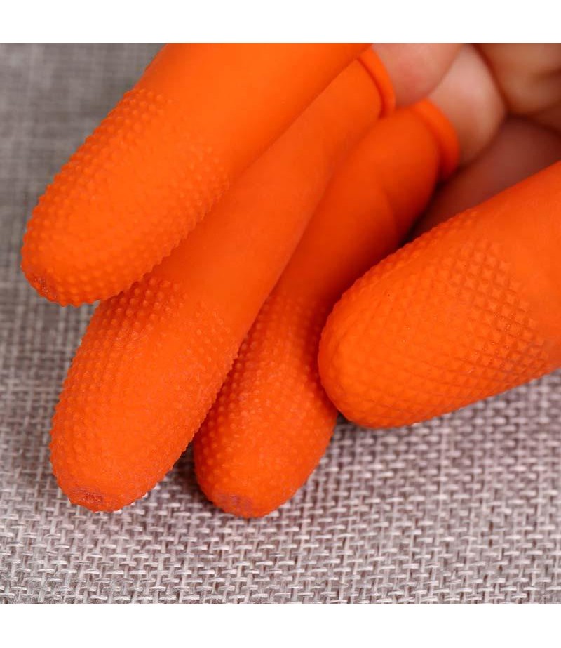 100pcs Single-use Ultra-thin  Anti-slip Anti-dust Anti-static Latex Fingertips Gloves Finger Sleeve Protector - S Cream