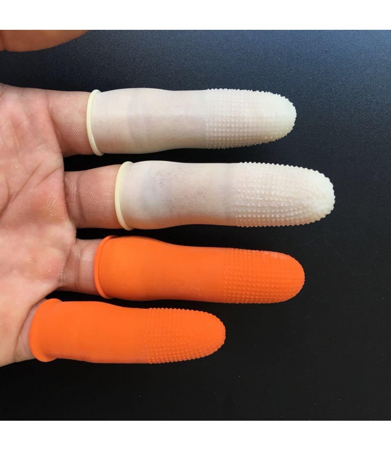  100pcs Single-use Ultra-thin  Anti-slip Anti-dust Anti-static Latex Fingertips Gloves Finger Sleeve Protector - S Cream