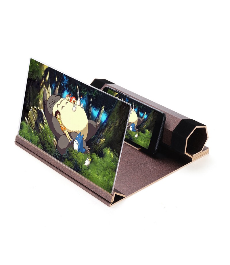 12" Wood Rotatable 3D HD Phone Screen Magnifier Movie Video Amplifier For Smart Phone Samsung iPhone Huawei  -  Red