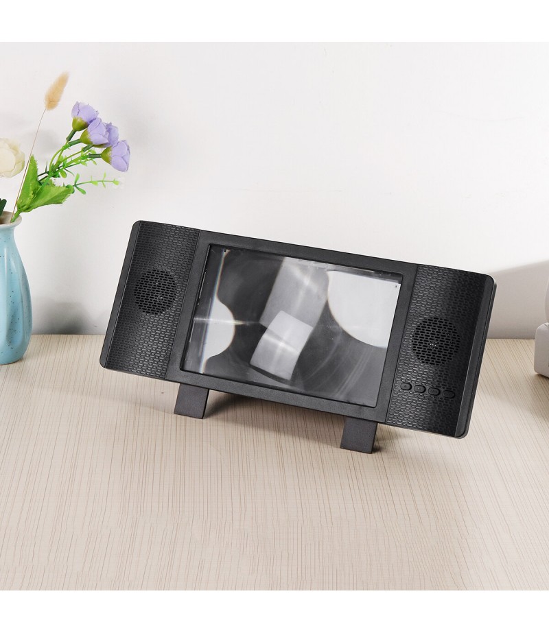 Foldable 12" 3D Enlarged Mobile Phone HD Screen Magnifier Amplifier Stand FM TF Phone Holder - White