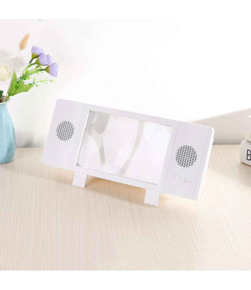Foldable 12" 3D Enlarged Mobile Phone HD Screen Magnifier Amplifier Stand FM TF Phone Holder - White