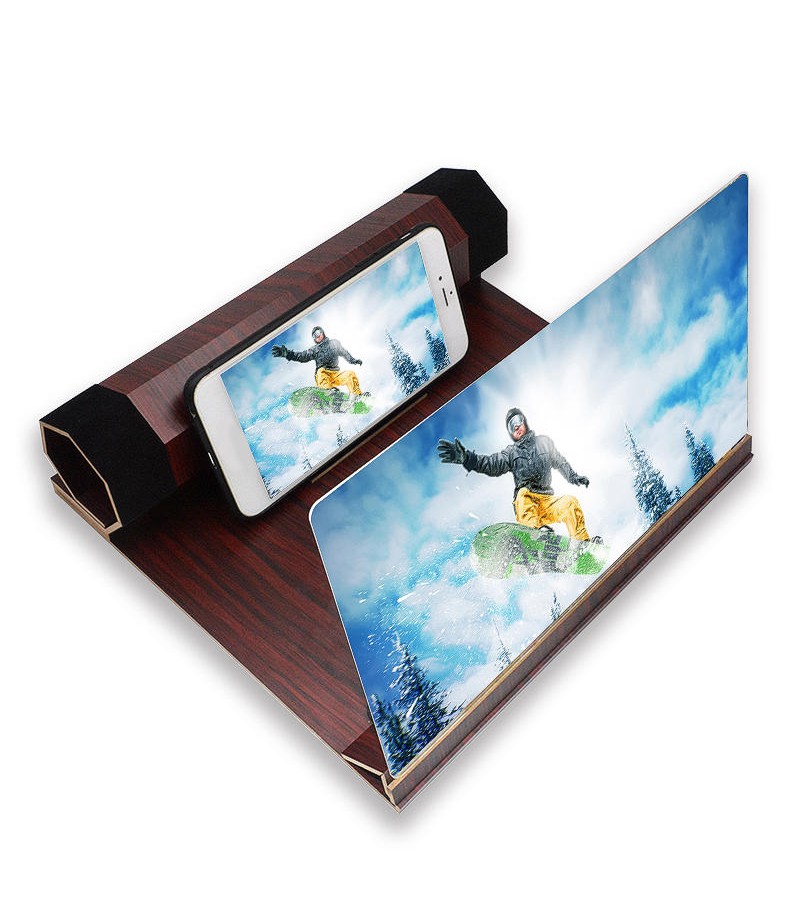 12" Wood Rotatable 3D HD Phone Screen Magnifier Movie Video Amplifier For Smart Phone Samsung iPhone Huawei  -  Red
