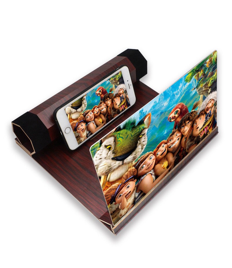 Unversal 12" 3D HD Rollable Wood Phone Screen Magnifier Video Movie Amplifier For Smart Phone - 001