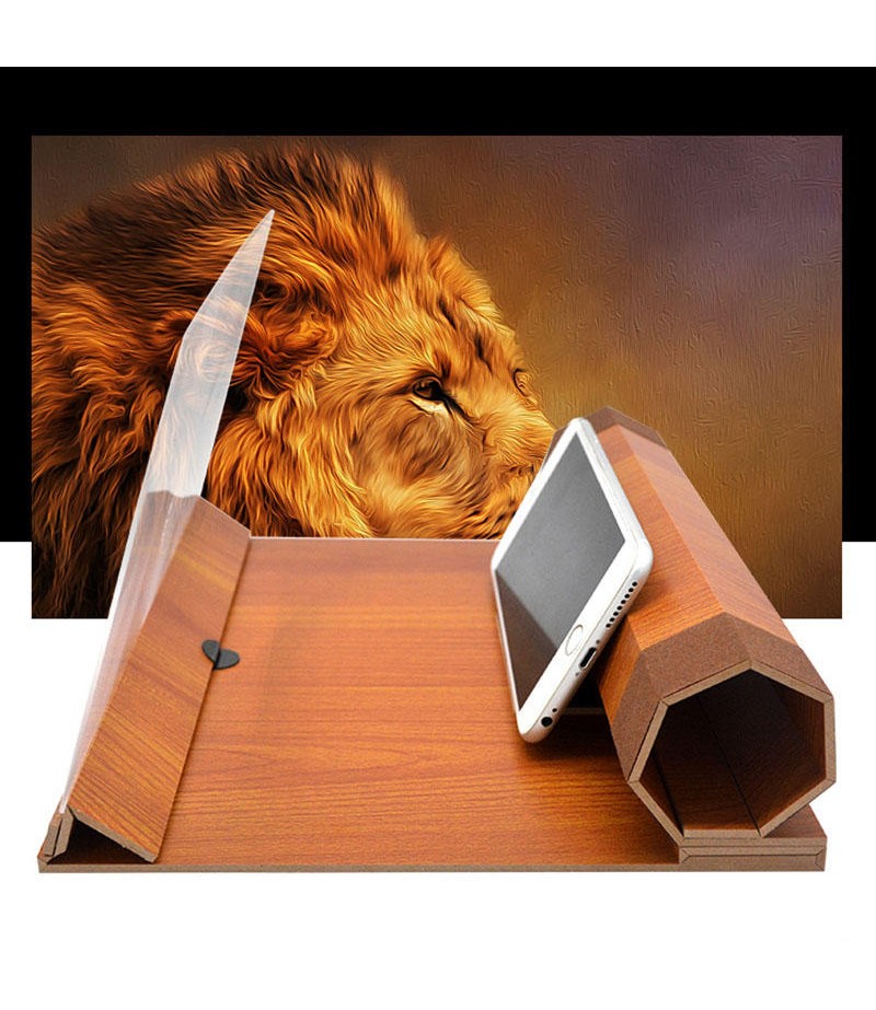 Unversal 12" 3D HD Rollable Wood Phone Screen Magnifier Video Movie Amplifier For Smart Phone - 001