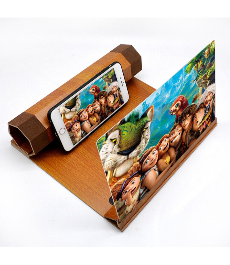 Unversal 12" 3D HD Rollable Wood Phone Screen Magnifier Video Movie Amplifier For Smart Phone - 001