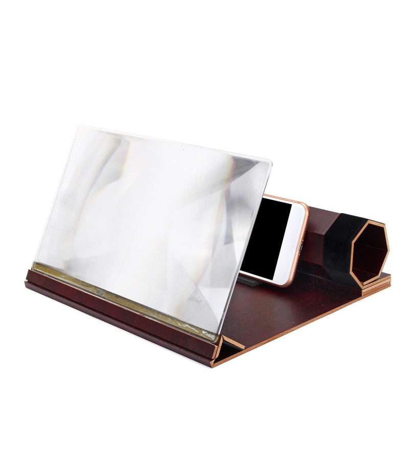 12" 3D HD Rollable Wood Phone Screen Magnifier Video Movie Amplifier For Smart Phone - Khaki