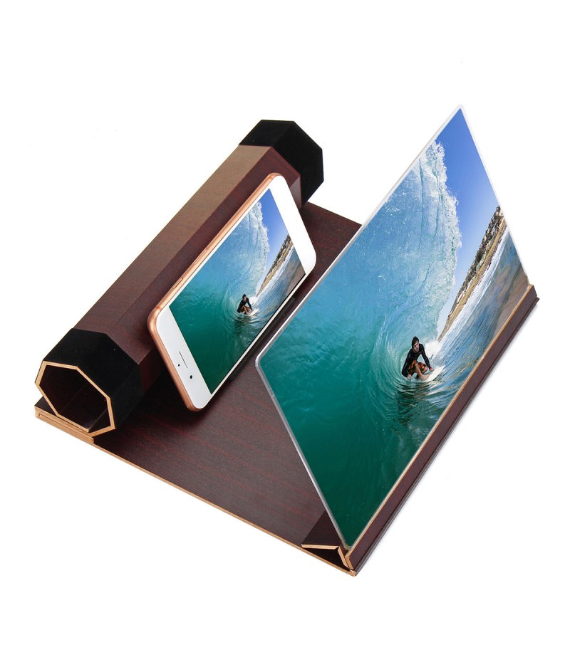 12" 3D HD Rollable Wood Phone Screen Magnifier Video Movie Amplifier For Smart Phone - Khaki