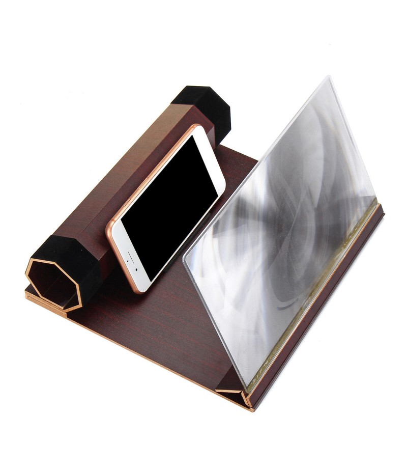 12" 3D HD Rollable Wood Phone Screen Magnifier Video Movie Amplifier For Smart Phone - Khaki