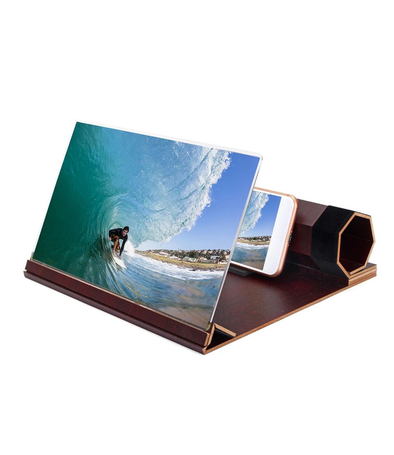 12" 3D HD Rollable Wood Phone Screen Magnifier Video Movie Amplifier For Smart Phone - Khaki