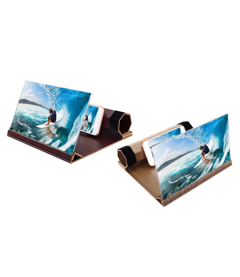 12" 3D HD Rollable Wood Phone Screen Magnifier Video Movie Amplifier For Smart Phone - Khaki