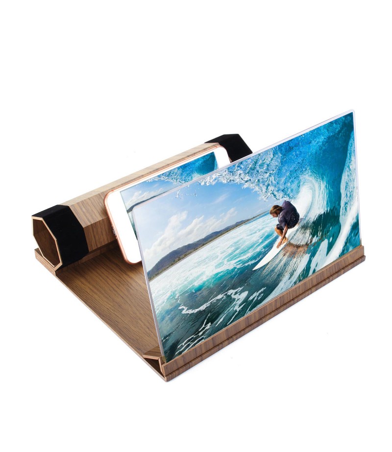 12" 3D HD Rollable Wood Phone Screen Magnifier Video Movie Amplifier For Smart Phone - Khaki