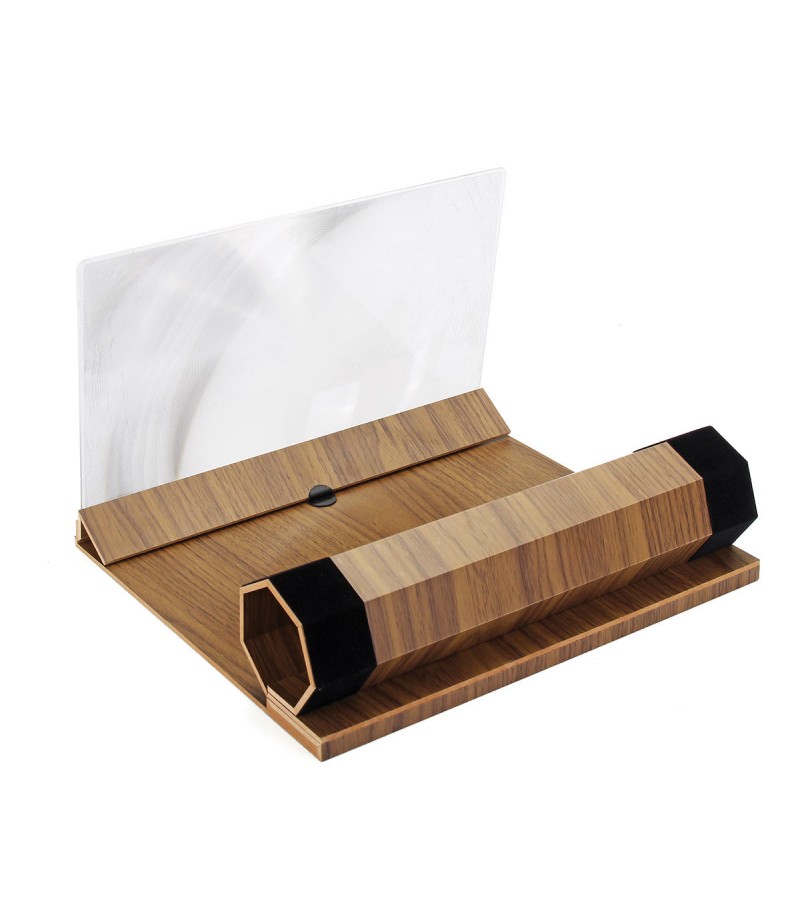 12" 3D HD Rollable Wood Phone Screen Magnifier Video Movie Amplifier For Smart Phone - Khaki